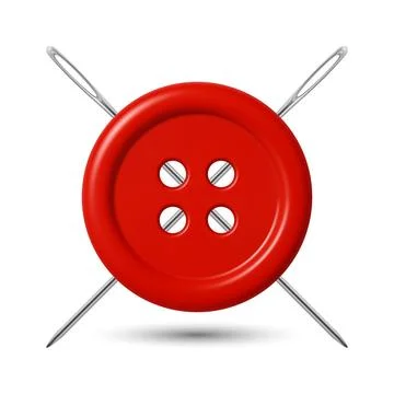 Vector 3d Red Sewing Button With Needles Icon, Isolated. Tailoring Craft Sy.. Ilustração Stock
