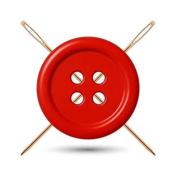 Vector 3d Red Sewing Button with Yellow Needles Icon, Isolated. Tailoring Craft Stock Illustration