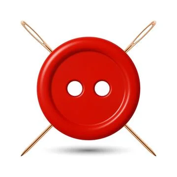 Vector 3d Red Sewing Button with Yellow Needles Icon, Isolated. Tailoring Craft Stock Illustration