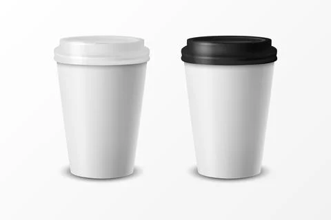 Vector 3d Relistic Glossy Paper or Plastic Disposable White Coffee Cup with Lid Stock Illustration