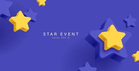Vector 3d render background with volume stars poping up on blue backdrop Stock Illustration