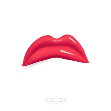 Vector 3d render sad red lips, isolated on white background. Beauty icon. V.. Stock Illustration