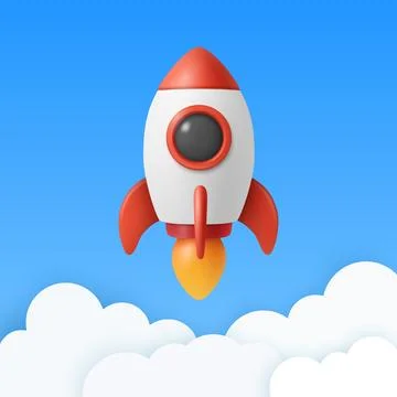 Vector 3d Rocket Icon, Startup Launch Concept. Cartoon Spaceship, Vector Stock Illustration