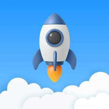 Vector 3d Rocket Icon, Startup Launch Concept. Blue and White Spaceship, Vector Stock Illustration