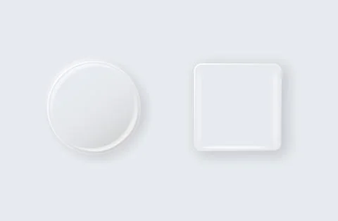 Vector 3d Round and Square White Metal, Plastic Blank Empty Button Badge Illustrazione stock