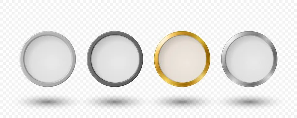 Vector 3d Round Metallic Frame Set. Circle Border, Blank Clock Face, Coin, Me Ilustração Stock