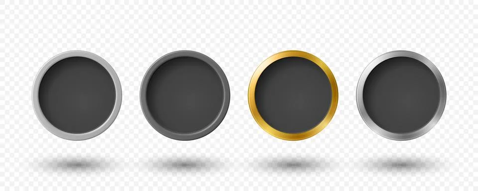 Vector 3d Round Metallic Frame Set. Circle Border, Blank Black Clock Face, .. Ilustração Stock