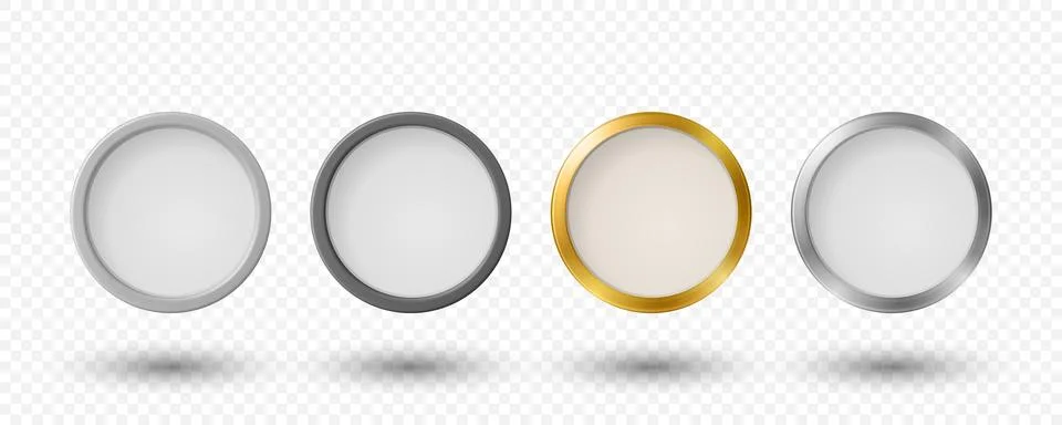 Vector 3d Round Metallic Frame Set. Circle Border, Blank White Clock Face, .. Stock Illustration