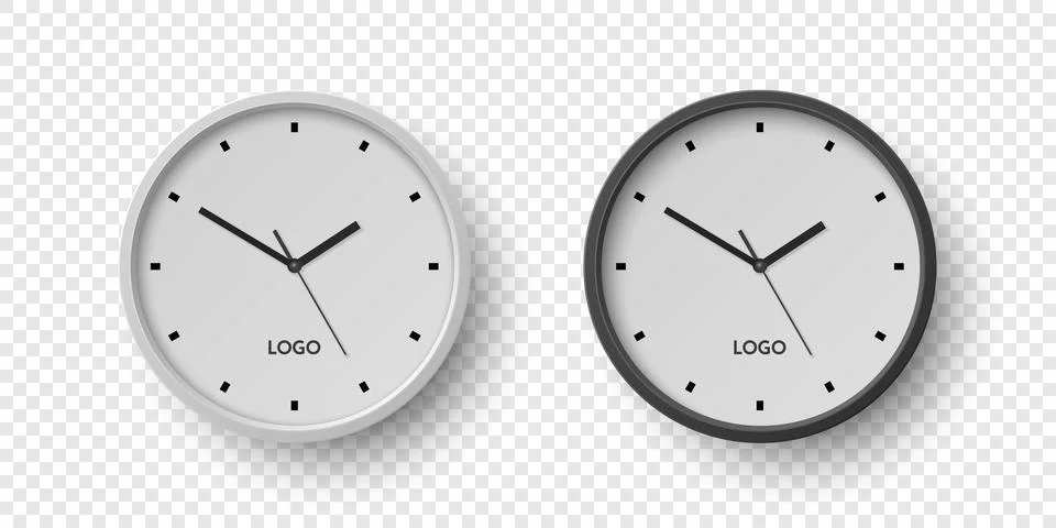 Vector 3d Round Wall Office Clock with White Clock Dial Set Closeup Isolated イラスト素材
