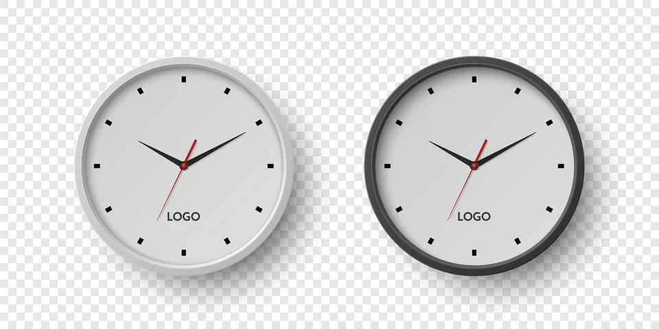 Vector 3d Round Wall Office Clock with White, Black Clock Dial Set Closeup イラスト素材