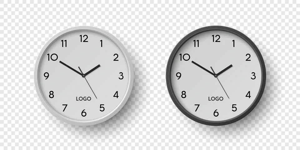 Vector 3d Round Wall Office Clock with White, Black Clock Dial Set Closeup イラスト素材