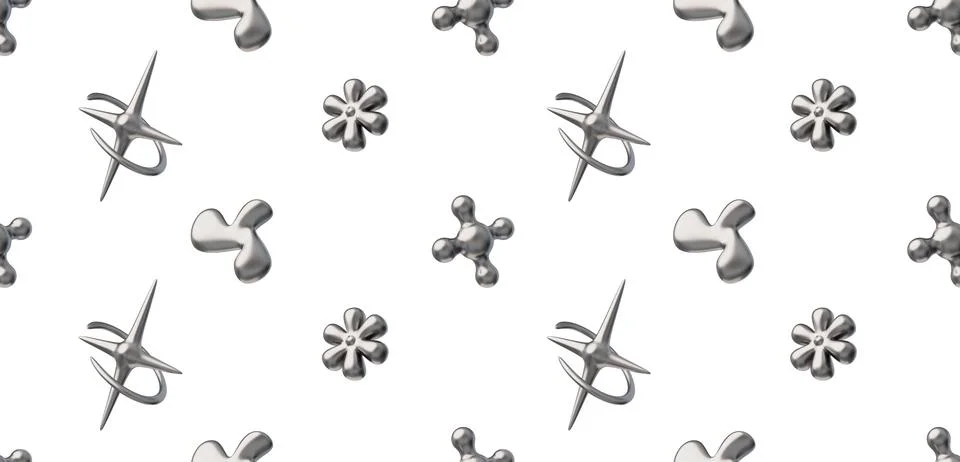 Vector 3D seamless illustration with abstract chrome liquid shapes pattern in Illustrazione stock