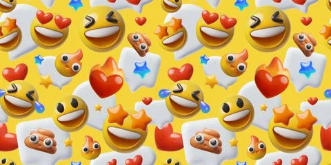 Vector 3D seamless illustration of background with different emoji and speech Stock Illustration