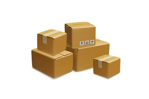 Vector 3D set of closed cardboard boxes with symbols fragile and keep away from イラスト素材