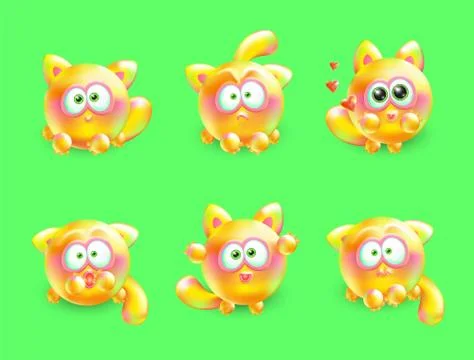 Vector 3d set of emotional little kittens. Realistic multi-colored cat with Stock Illustration