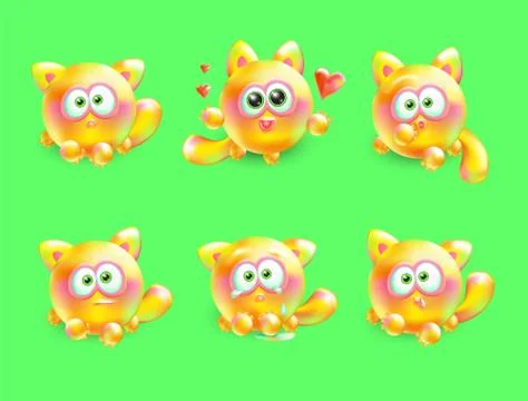 Vector 3d set of emotional little kittens. Realistic multi-colored cat with Illustrazione stock