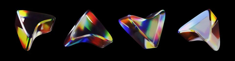 Vector 3D set of glass arrows, on different sides with holographic effect. Illustrazione stock