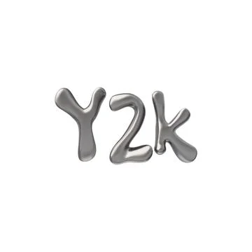 Vector 3D set metal letters and numbers: Y, 2, K, made in chrome silver color. Stock Illustration