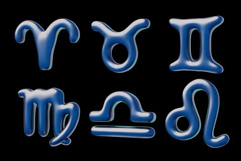Vector 3D set of zodiac signs Aries, Libra, Gemini, Taurus, Leo, Capricorn. Stock Illustration