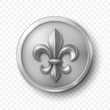 Vector 3d Silver Fleur-de-Lis Emblem Icon Isolated. Round Fleur-de-Lis Badge イラスト素材