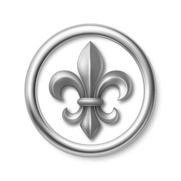 Vector 3d Silver Fleur De Lis Symbol in Round Frame. Elegant Royal Emblem. Cl Stock Illustration