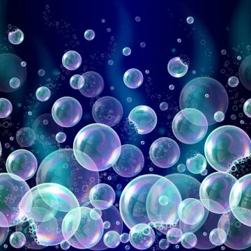 Vector 3d soap transparent bubbles background. Banner with water spheres Stock Illustration