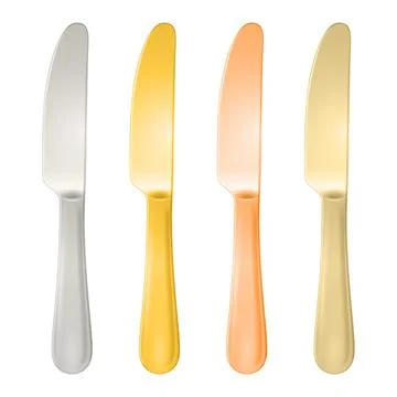 Vector 3d Stainless Steel Silver and Golden Dinner Knives Set. Modern Table Stock Illustration