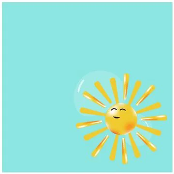 Vector 3d sun, yellow on the blue background, smile Stock Illustration