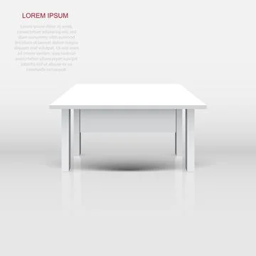 Vector 3d table for object presentation. Empty white top table isolated on .. Illustrazione stock