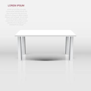 Vector 3d table for object presentation. Empty white top table isolated on .. Illustrazione stock