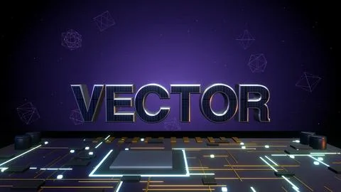 VECTOR 3D Text with Floating Polygons on a Circuit Board Stock Illustration