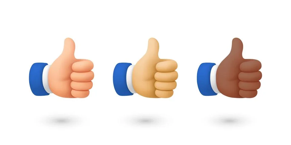 Vector 3d Thumbs Up Hand Icon Set. Like Gesture Symbol, Approval Sign, OK Illustrazione stock