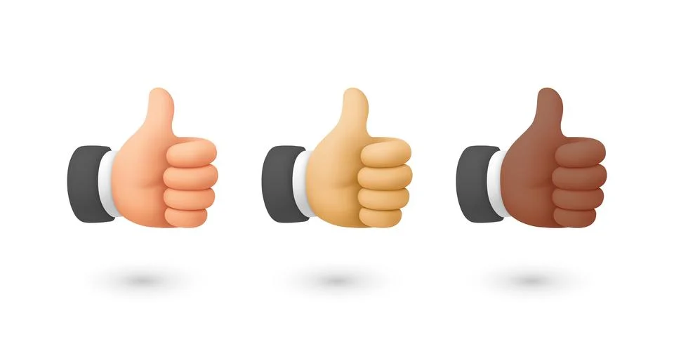 Vector 3d Thumbs Up Hand Icon Set. Like Gesture Symbol, Approval Sign, OK Stock Illustration