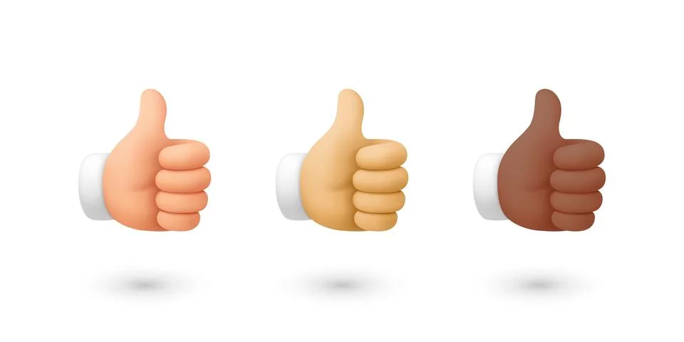 Vector 3d Thumbs Up Hand Icon Set. Like Gesture Symbol, Approval Sign. OK Stockillustratie