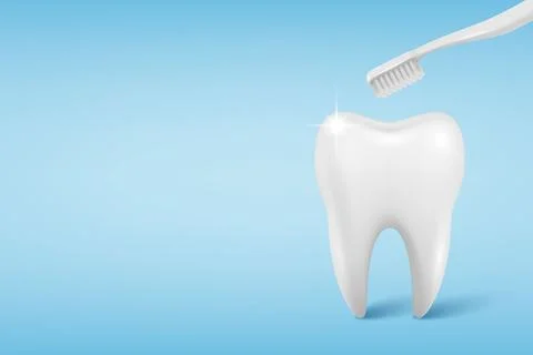 Vector 3d Tooth with Toothbrush Dental Care, Oral Hygiene Concept. Clean White Stock Illustration