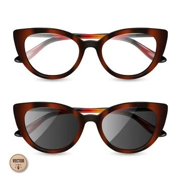Vector 3d Tortoiseshell Glasses Set. Isolated Eyeglasses and Sunglasses with  Stock Illustration