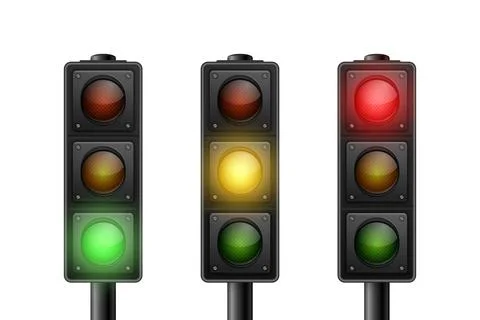 Vector 3d Traffic Light Set with Red Yellow Green Signals, Isolated. Stop and Go Stock Illustration