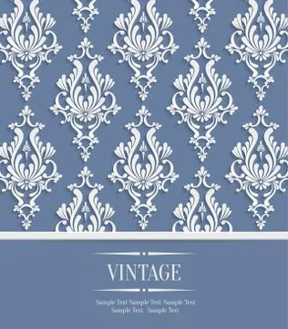 Vector 3d Vintage Background for Greeting or Invitation Card with Damask Flor Stock Illustration
