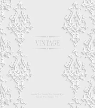 Vector 3d Vintage Invitation Card with Floral Damask Pattern 스톡 일러스트
