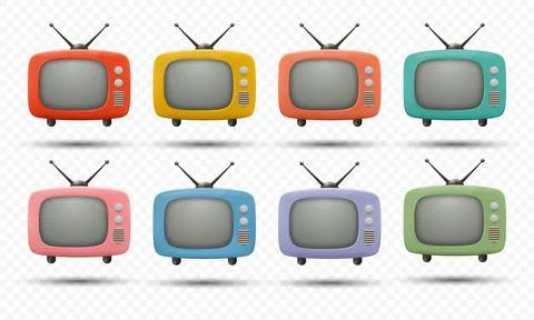 Vector 3d Vintage TV Set Icon Set. Retro TV Icons, Design Template, Clipart Stock Illustration