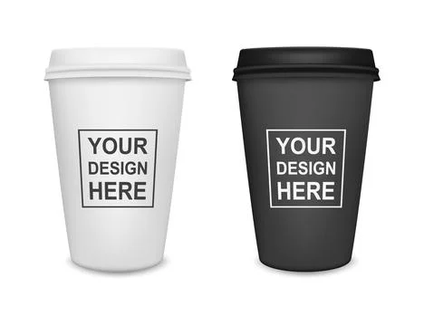 Vector 3d White and Black Takeaway Coffee Cups Mockup Set, Front View Stock Illustration