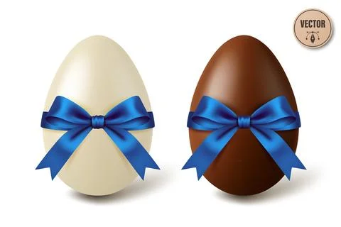 Vector 3d White and Black Chocolate Easter Eggs with Blue Satin Bows, Isola.. 스톡 일러스트