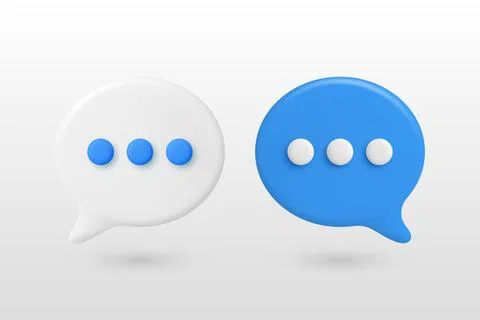 Vector 3d White and Blue Chat Bubbles. Speech Balloons with Dots. Modern Stock Illustration