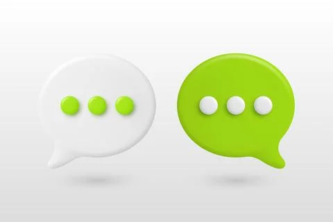 Vector 3d White and Green Chat Bubbles. Speech Balloons with Dots. Modern Stock Illustration