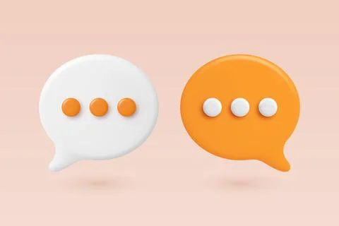 Vector 3d White and Orange Chat Bubbles. Speech Balloons with Dots. Modern Stock Illustration