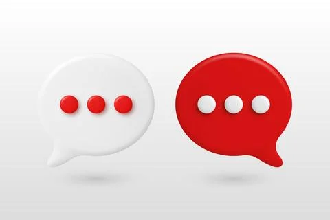Vector 3d White and Red Chat Bubbles. Speech Balloons with Dots. Modern Stock Illustration