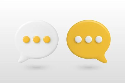 Vector 3d White and Yellow Chat Bubbles. Speech Balloons with Dots. Modern Stock Illustration