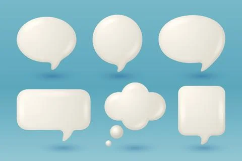 Vector 3d White Glossy Speech Bubble Set. Chat Callout and Thought Icons Stock Illustration
