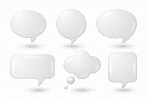 Vector 3d White Glossy Speech Bubble Set. Chat Callout and Thought Icons Stock Illustration