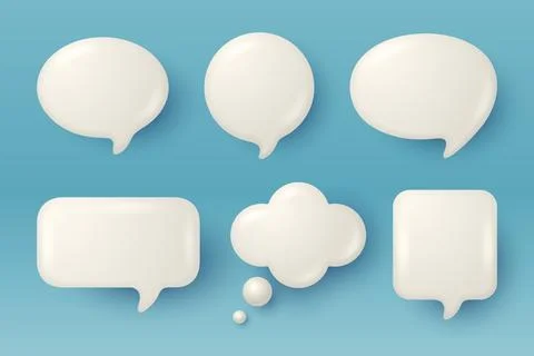 Vector 3d White Glossy Speech Bubble Set. Chat Callout and Thought Icons Stock Illustration